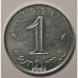 Monnaie française, Epi, Très rare 1 Centime 1991 Frappe monnaie, 2511 Ex, SUP+/S