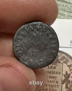 Monnaie très rare Louis XIII denier Tournois 1635 Saint Palais (5 Référencés)