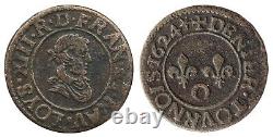 Monnaies royales double tournois 1579 + deniers 1624 O Riom très rares