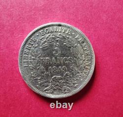 N°377 TRES RARE 5 Francs CERES ARGENT 1849A -MAIN/MAIN -BELLE QUALITE