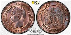 Napoléon III 10 Centimes 1855 B Rouen Ancre très rare PCGS MS64 + FDC Ci