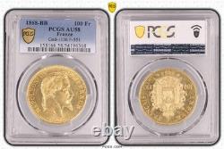 Napoléon III 100 Francs or 1868 BB Tête laurée PCGS AU58 Superbe très rare