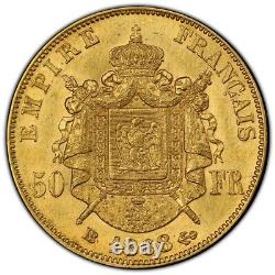 Napoléon III 50 Francs or 1868 Strasbourg PCGS MS61 Splendide très rare