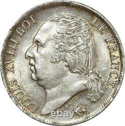 O8737 Très Rare 1 Franc Louis XVIII 1818 A Paris Argent Silver PCGS MS63