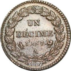 O9435 Très Rare Directoire Un Décime Dupré an 7/5 A/A Paris coq/tournesol SUP