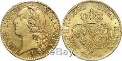 P2212 TRES RARE Louis d'Or Louis XV bandeau 1745 W Lille PCGS AU58 Or Gold