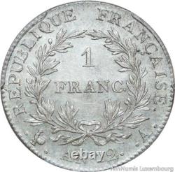 P2227 TRES Rare France 1 Franc Bonaparte Napoleon I AN 12 Paris PCGS AU58 Argent