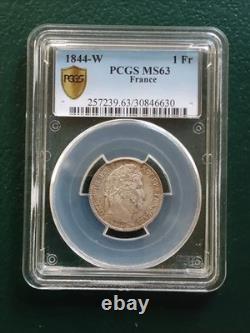 PCGS MS63 Monnaie 1 Franc 1844 W tres rare