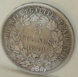 PIECE 5 Francs, Cérès, 1849, Paris, ARGENT TRES RARE