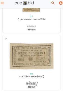 POLOGNE Bilet Skarbowy 4 zlote 1794 TRES RARE