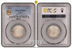 Piece 1 Franc Semeuse Argent 1911 Pcgs Ms64 Splendide Tres Rare Dans Cet Etat