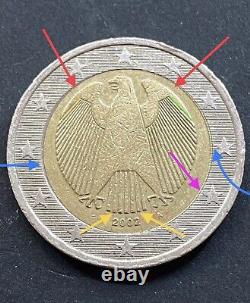 Pièce 2 Euros 2002 Très Rare Allemagne Aigle Lettre A Mal Centrée Erronée