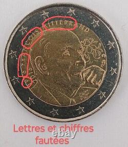 Pièce 2 euros commémorative François Mitterrand FRANCE 2016. Fautée. Très Rare