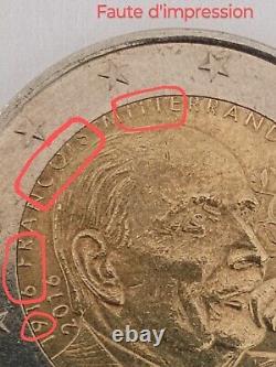 Pièce 2 euros commémorative François Mitterrand FRANCE 2016. Fautée. Très Rare