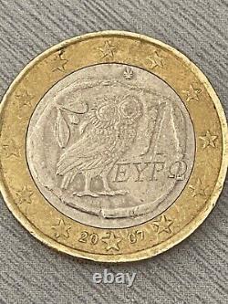 Pièce de 1 euro rare 2007 représentant un hibou. En très bon état