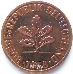 Pièce de Monnaie Rfa 2 Pfennig 1958 D En Proof Seulement 75 Copies Très Rare