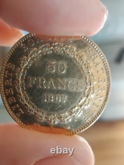 Pièce en or 50 fr génie 1887 A 16.12 gr or 301 ex frappés, pièce trés rare