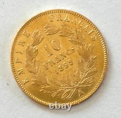 Pièce or 10 Francs 1859 A. Demi NAPOLÉON III. Très rare FDC Monnaie collection