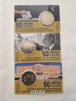 Pieces 2 Euros Grece très Rare 2024 Lot De 3 Coincards