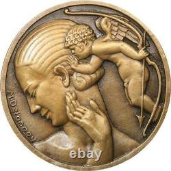 R2012 Très Rare Fonte Médaille Uniface Art Déco Aphrodite Cupidon Delannoy SUP