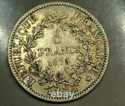 RARE 5 FRANCS HERCULES 1875 petit A monnaie joli TTB a SUP TRES RARE