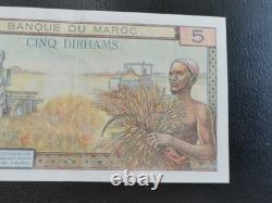Rare Billet 5 Dirhams Banque du Maroc Roi Mohammed 5 Très Très Bon Etat