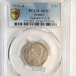 Rare et très belle pièce de 1 franc 1856 en argent Napoleon III PCGS AU53
