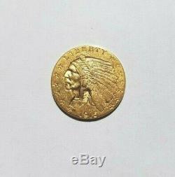 Rare et très belle pièce de 2.5 dollars indien 1915 Philadelphie Gold