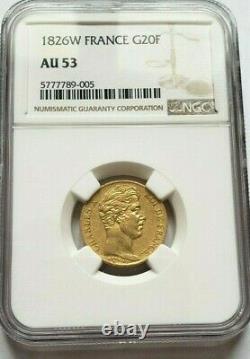 Rare et très belle pièce de 20 francs 1826 W Charles X NGC AU53