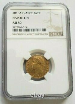 Rare et très belle pièce de 20 francs or 1815 A Napoleon I Cent jours NGC AU 50