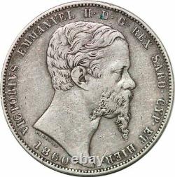S7625 Très Rare Italian States SARDINIA 5 Lire 1860 B Fearis Silver