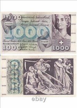 SUISSE SWITZERLAND SWISS SCHWEIZ 1000 Frs 04-10-1957 très rare état voir scan