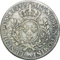 T1578 Tres Rare Demi 1/2 Ecu Bandeau Louis XV 1743 Pau Bearn Argent Silver
