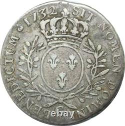 T1581 Tres Rare Demi 1/2 Ecu br Oliviers Louis XV 1732 G Poitiers Argent Silver