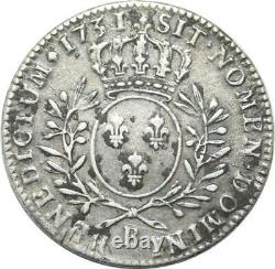T1585 Tres Rare Demi 1/2 Ecu br Oliviers Louis XV 1731 B Rouen Argent Silver