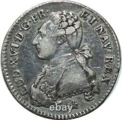 T1890 Tres Rare 1/5 Ecu Louis XVI 1788 MA Marseille Argent Silver