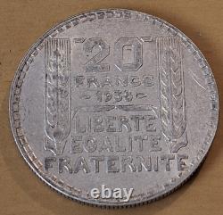 TRES RARE 20 Francs Argent Turin 1938 DOUBLE EMPREINTE VISIBLE A L'AVERS