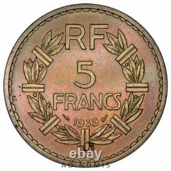 TRÈS RARE ESSAI 5 Francs 1939 Lavrillier SUP France Cupro-aluminium