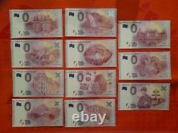 TRES RARE LOT de BILLETS TOURISTIQUES SOUVENIRS 0 EURO 11 X N°10000 de 2015