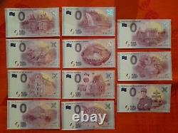 TRES RARE LOT de BILLETS TOURISTIQUES SOUVENIRS 0 EURO 11 X N°10000 de 2015