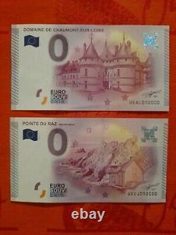 TRES RARE LOT de BILLETS TOURISTIQUES SOUVENIRS 0 EURO 11 X N°10000 de 2015