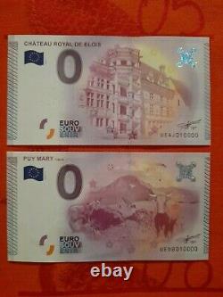 TRES RARE LOT de BILLETS TOURISTIQUES SOUVENIRS 0 EURO 11 X N°10000 de 2015