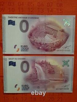 TRES RARE LOT de BILLETS TOURISTIQUES SOUVENIRS 0 EURO 11 X N°10000 de 2015