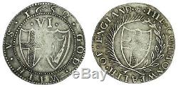 TRES RARE Royaume VI Pence 1652 Commonwealth of England 1649-1660
