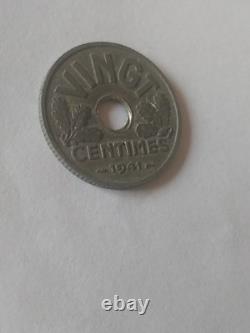 Tres Rare 20 Centimes Zinc 1941 Cannelures Larges