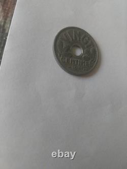 Tres Rare 20 Centimes Zinc 1941 Cannelures Larges