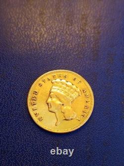 Très Rare 3 Dollars USA OR Indian Princess Large Head 1878 griffée du revers
