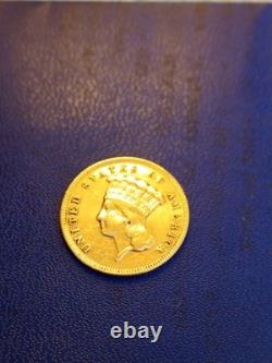 Très Rare 3 Dollars USA OR Indian Princess Large Head 1878 griffée du revers