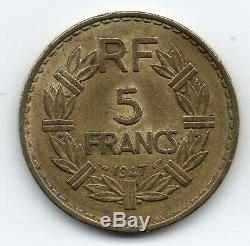 Tres Rare 5 Francs Lavrillier Cupro-alu 1947