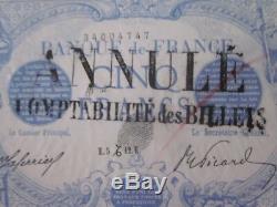 Tres Rare 5f Bleu Tampon Annulation Comptabilite Des Billets